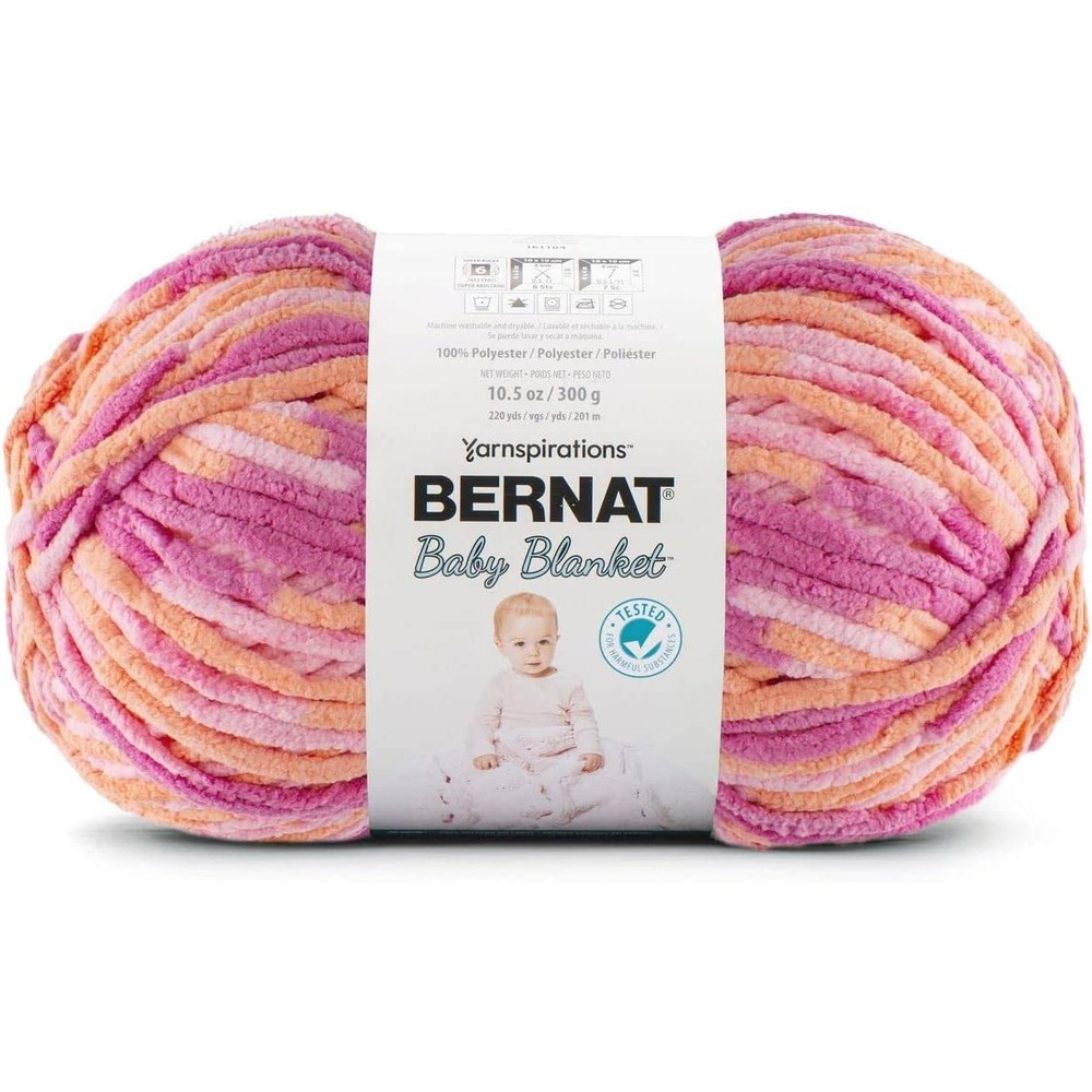 Bernat Baby Blanket Yarn 10.5oz 300g Pink Orange New Super Bulky Chenille Plush